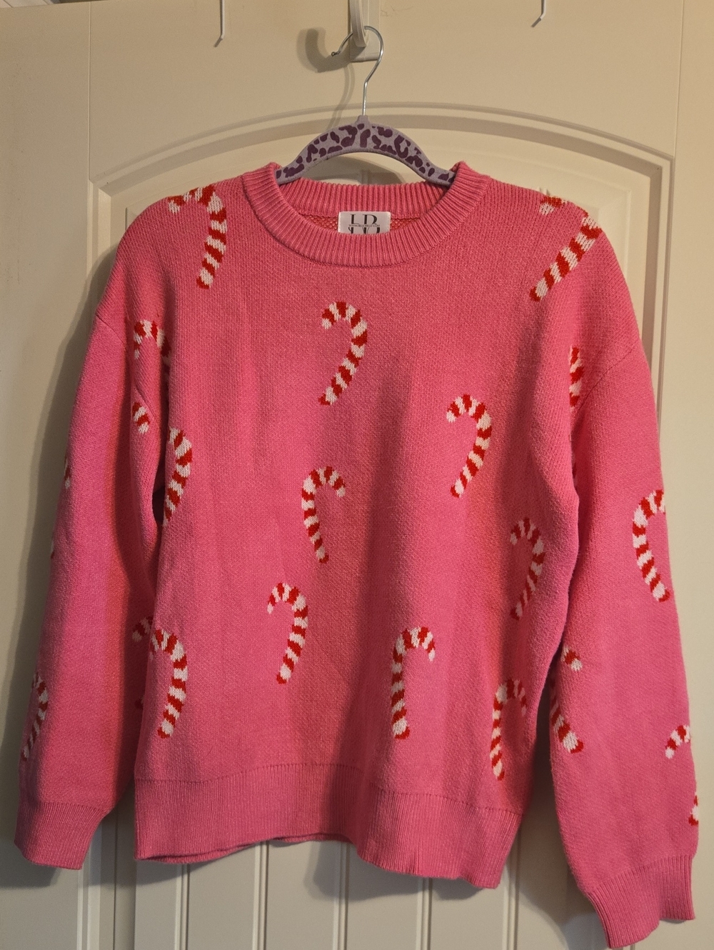 Bright Pink Candy Cane Crewneck Sweater by bp